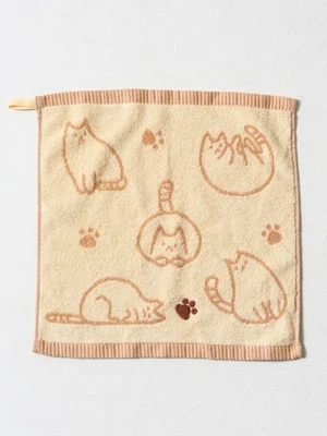 고양이 자카드 자수 주방 타월 35 X 35 cm 베이지