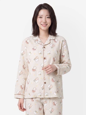 파이핑 포인트 긴팔 파자마 M 아이보리