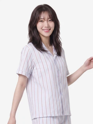패턴 파이핑 반팔 파자마 L 스카이블루