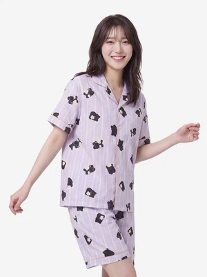 패턴 파이핑 반바지 파자마 XL 퍼플