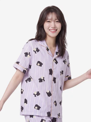 패턴 파이핑 반팔 파자마 XL 퍼플