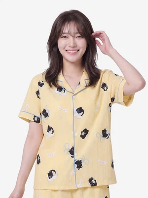 패턴 파이핑 반팔 파자마 L 옐로우