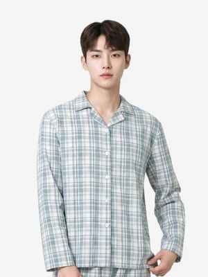 면 혼방 파자마 상의 L 그린