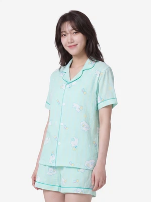 패턴 파이핑 반바지 파자마 M 민트