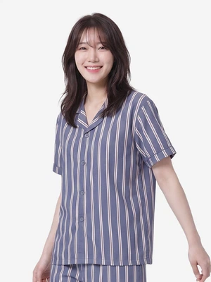 패턴 파이핑 반팔 파자마 XL 네이비