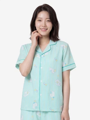 패턴 파이핑 반팔 파자마 M 민트