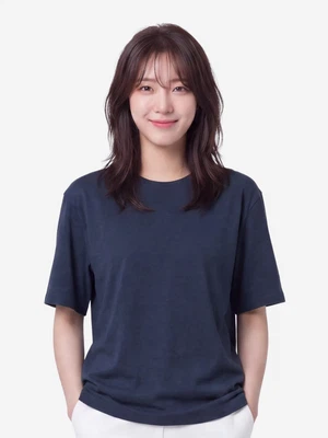 레이온 혼방 라운지 반팔 티셔츠(L)(네이비)