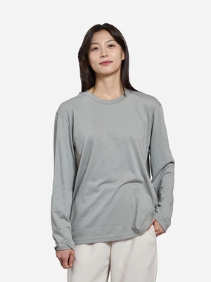 긴팔 면 혼방 티셔츠 M 카키그레이