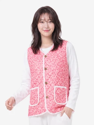 털 안감 패턴 조끼 M 핑크