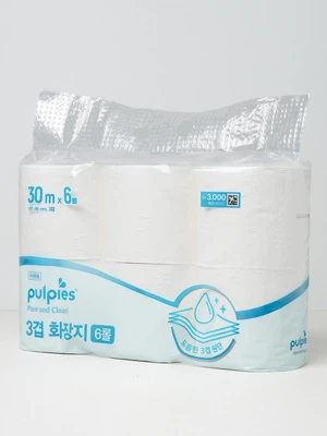 천연 펄프 3겹 롤 화장지 30 m X 6롤