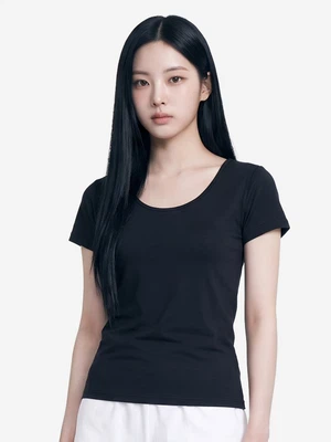 이지웜 여성 반팔 발열내의 상의(M)(블랙)