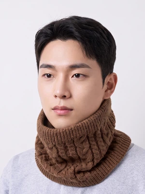 꽈배기 니트 넥워머 브라운